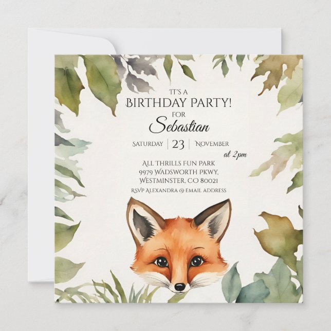 Cute Fox Woodland Birthday Party Invitation (Front)