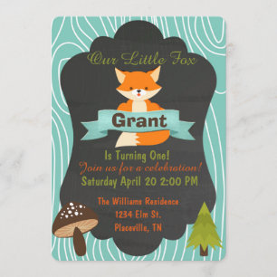 Cute Fox Woodland birthday party invitation 3