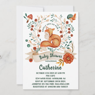 Cute fox woodland floral baby shower Invitation