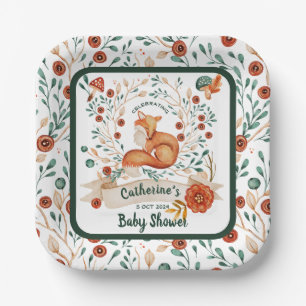 Cute fox woodland floral baby shower paper plate