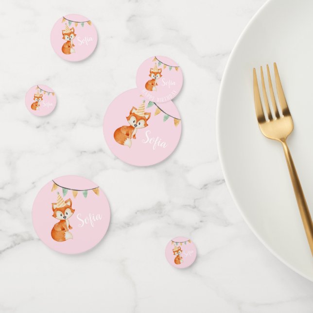 Cute Fox Woodland Happy Birthday pink Balloon Confetti (Group)