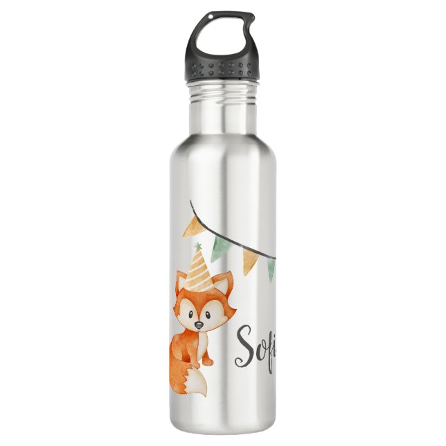 Cute Fox Woodland Party Hat pink 710 Ml Water Bottle (Front)