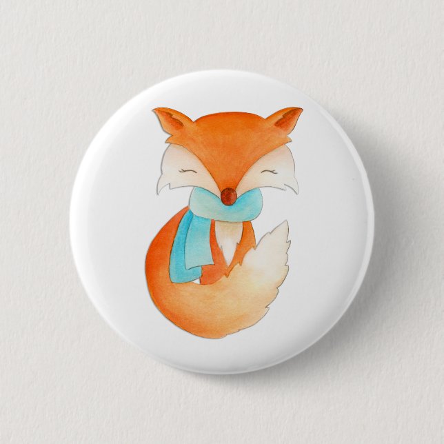 Cute fox wrapped up art button pin (Front)