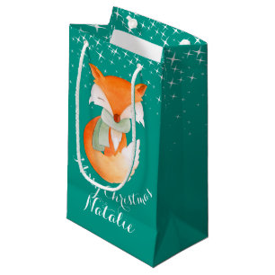 Cute fox wrapped up art named christmas gift bag