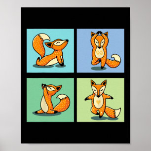 Cute Fox Yoga Animal Meditation Zen Stretch Pose  Poster