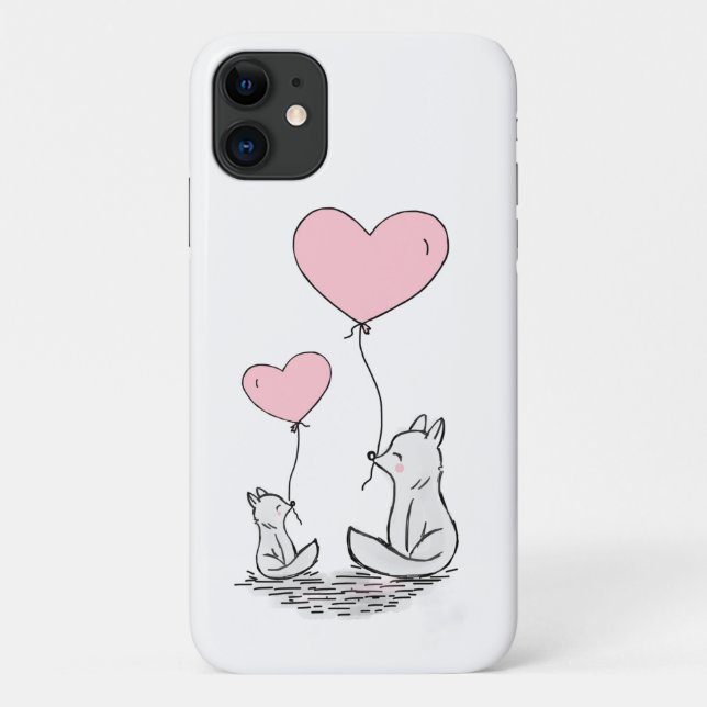 Cute Foxes And Heart Balloons Case-Mate iPhone 11 Case (Back)