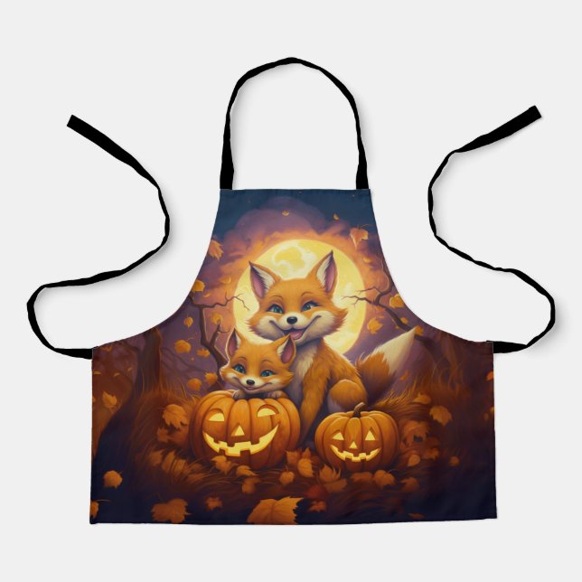 Cute foxes celebrate happy Halloween Apron (Front)