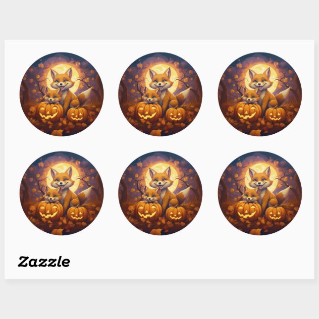 Cute foxes celebrate happy Halloween Classic Round Sticker (Sheet)