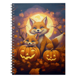 Cute foxes celebrate happy Halloween Notebook