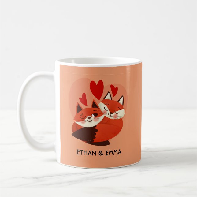 Cute Foxes Couple Personalised Valentine's Day Coffee Mug (Left)