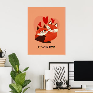 Cute Foxes Couple Personalized Valentine's Day Poster