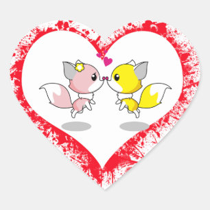 Cute Foxes Kissing in Blood Splatter Heart  Sticker