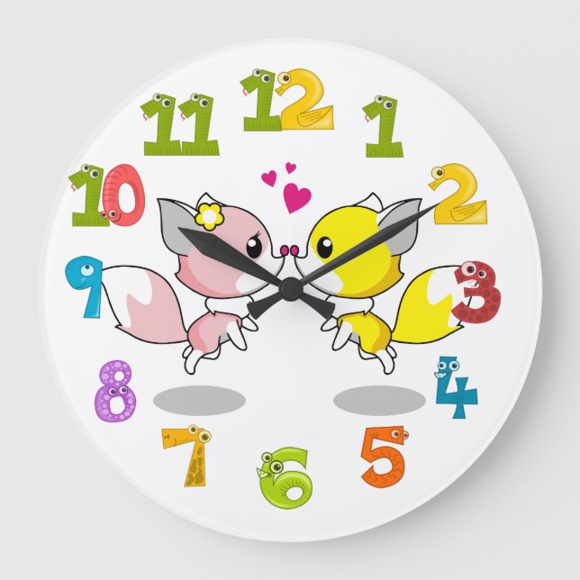 Cute foxes large clock (Front)