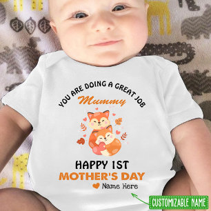 Cute Foxes Mummy Happy 1st Mother's Day Baby Bodysuit