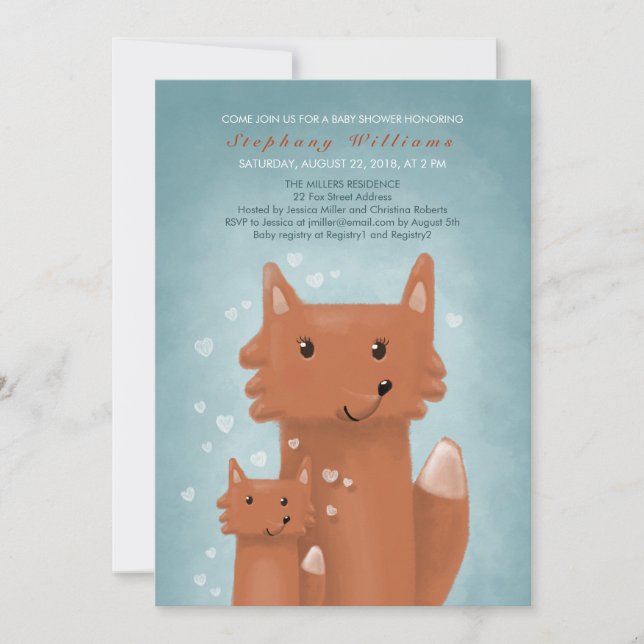 Cute Foxes Mummy With Baby Shower Invitation (Front)