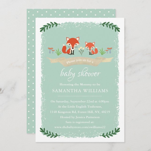Cute Foxes Neutral Baby Shower Invitation (Front/Back)