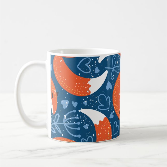 Cute Foxes: Vintage Animal Pattern Coffee Mug (Left)