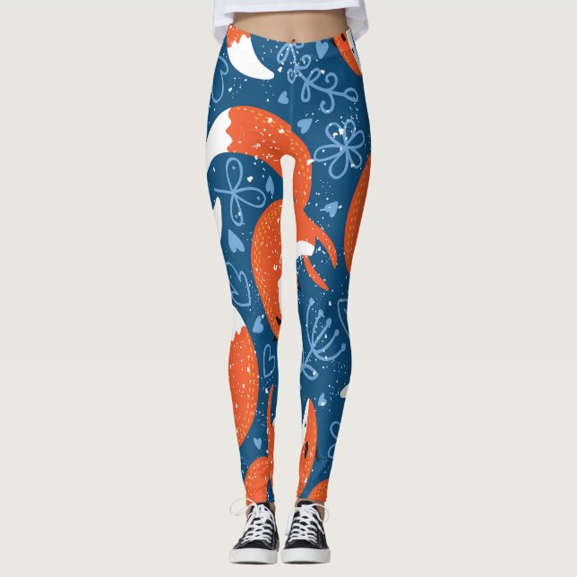 Cute Foxes: Vintage Animal Pattern Leggings (Front)