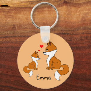 Cute foxes with hearts, hand drawn    key ring