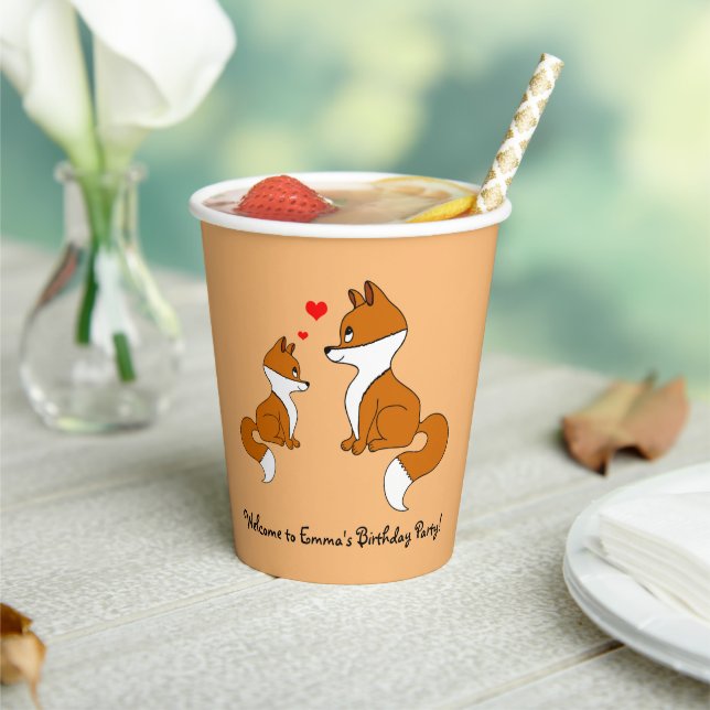 Cute foxes with hearts, hand drawn  paper cups (Insitu)