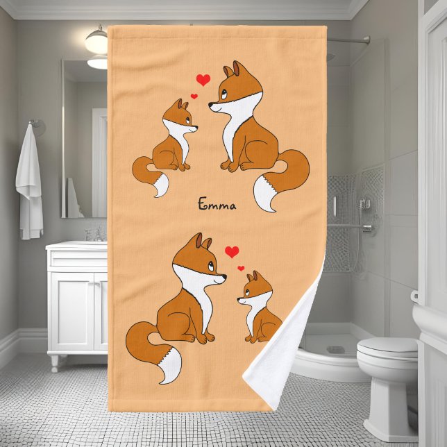 Cute foxes with hearts, hand drawn towel (Creator Uploaded)