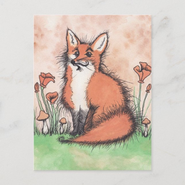 Cute Foxie & Flowers Postcard (Front)