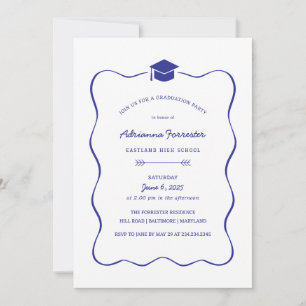 Cute Frame Grad Hat   Blue Graduation Party Invitation