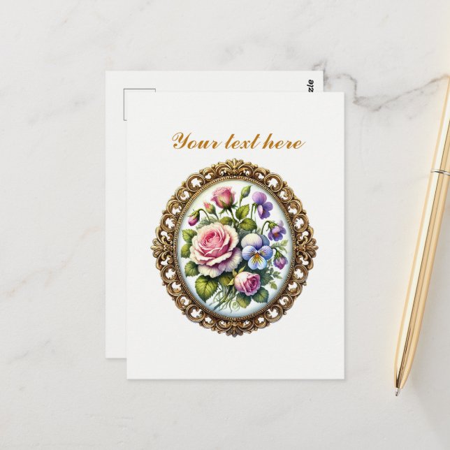 Cute framed mixed flowers customizable postcard (Front/Back In Situ)