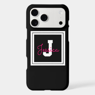 Cute Framed Name & Monogram   Black White & Pink