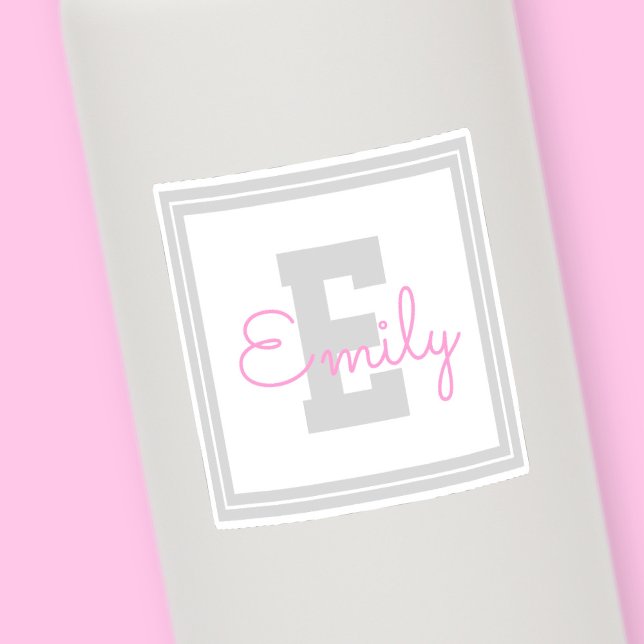 Cute Framed Name & Monogram | Light Grey & Pink (Creator Uploaded)