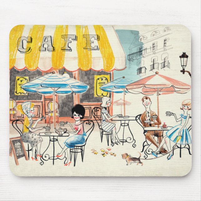 Cute France Café Scene Sketch Mouse Pad (Front)