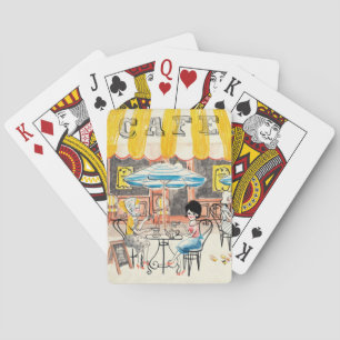Cute France Café Scene Sketch Playing Cards
