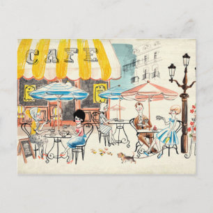 Cute France Café Scene Sketch Postcard