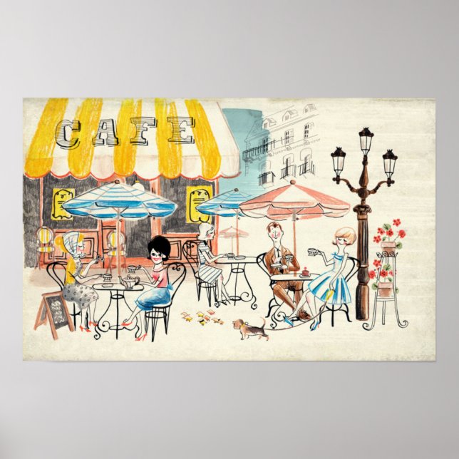 Cute France Café Scene Sketch Poster (Front)