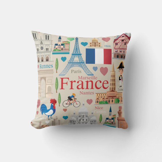 Cute France Icons Cushion (Front)