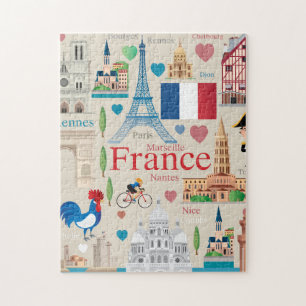 Cute France Icons Jigsaw Puzzle
