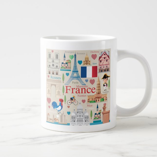 Cute France Icons Large Coffee Mug (Right)