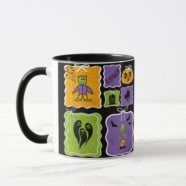 Cute Frankenstein and Zombie Halloween  Mug (Left)