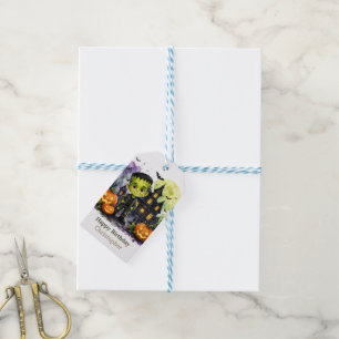 Cute Frankenstein Boy Halloween Birthday Party Gift Tags