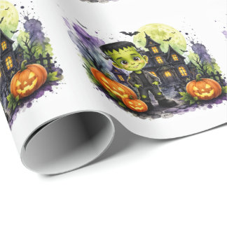 Cute Frankenstein Boy Halloween Birthday Party Wrapping Paper