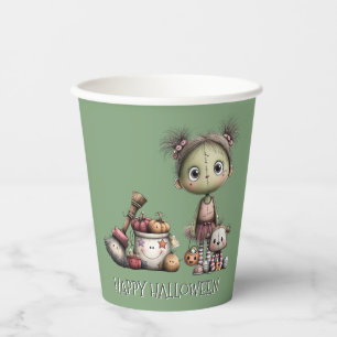 Cute Frankenstein Girl Kids Halloween Paper Cups