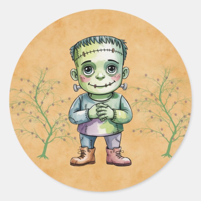 Cute Frankenstein Halloween Birthday Boy Party Classic Round Sticker (Front)