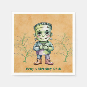 Cute Frankenstein Halloween Birthday Boy Party Napkin