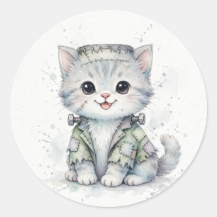 Cute Frankenstein Kitten Halloween Classic Round Sticker