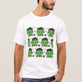 Cute Frankenstein Monster Face Halloween Pattern T-Shirt