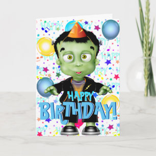Cute Frankenstein Monster Halloween Birthday Card