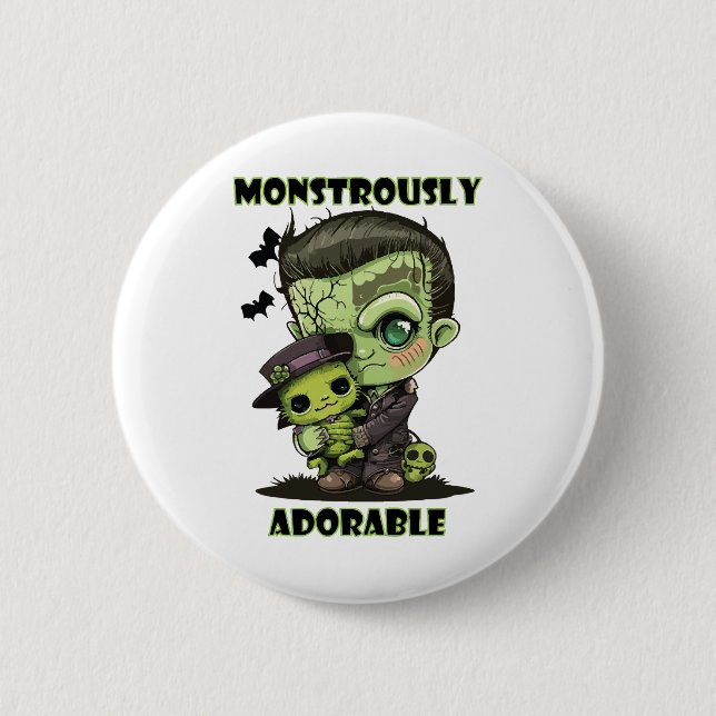  Cute Frankenstein Monster with plushie 6 Cm Round Badge (Front)