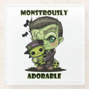 Cute Frankenstein Monster with plushie Glass Coaster