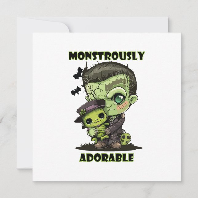  Cute Frankenstein Monster with plushie Invitation (Front)