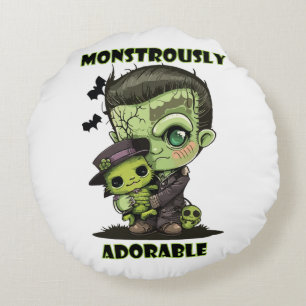 Cute Frankenstein Monster with plushie Round Cushion